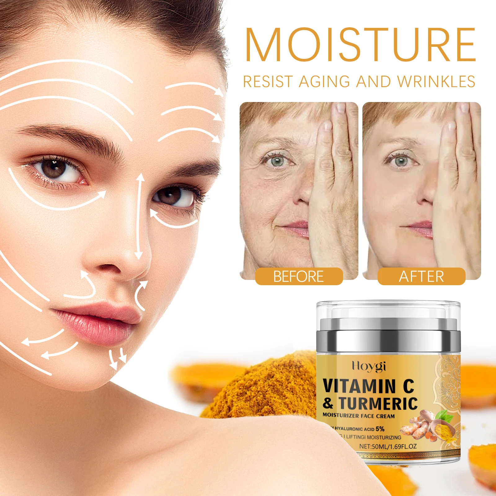 

Hoygi Turmeric Collagen Cream Fade Fine-lines Brightening Firming Whitening Facial Skin Anti-wrinkle Cream