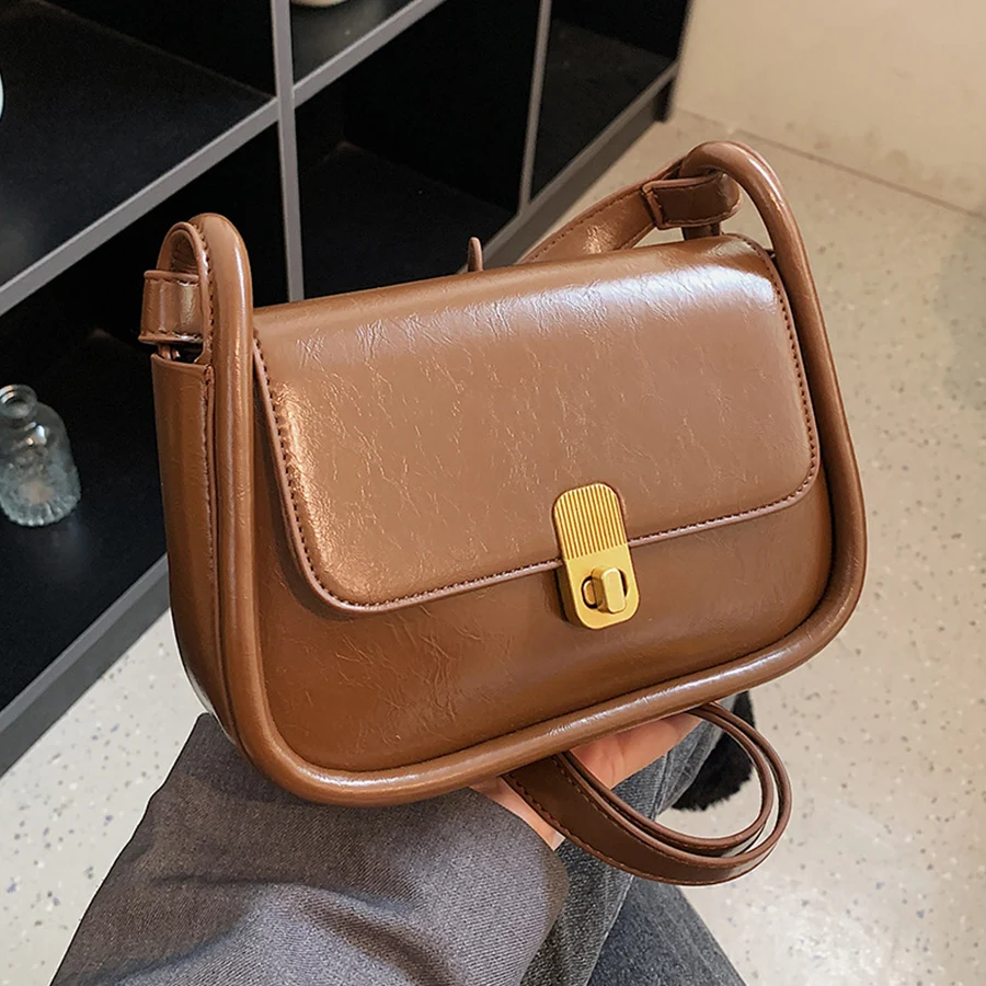 

Black Flap Lock Handbags Women PU Leather Top-Handle Messenger Bag Casual Female Crossbody Bag Retro Square Shoulder Bag Purse