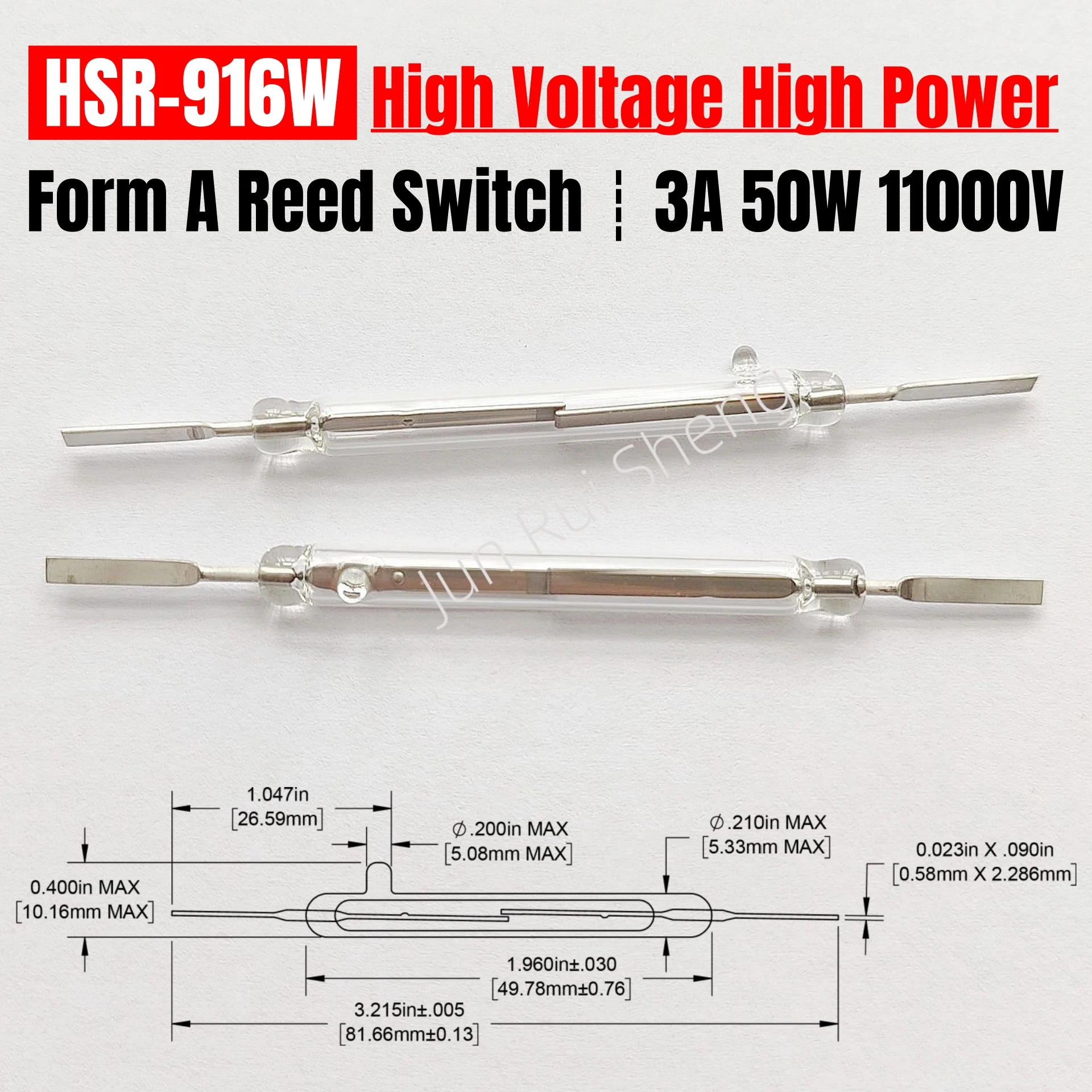 

10PCS HSR-916W High Voltage High Power Reed Switch HSR-916WT 5.3*49.78MM 3A 50W 11000V Magnetic Control Induction Contact Sensor