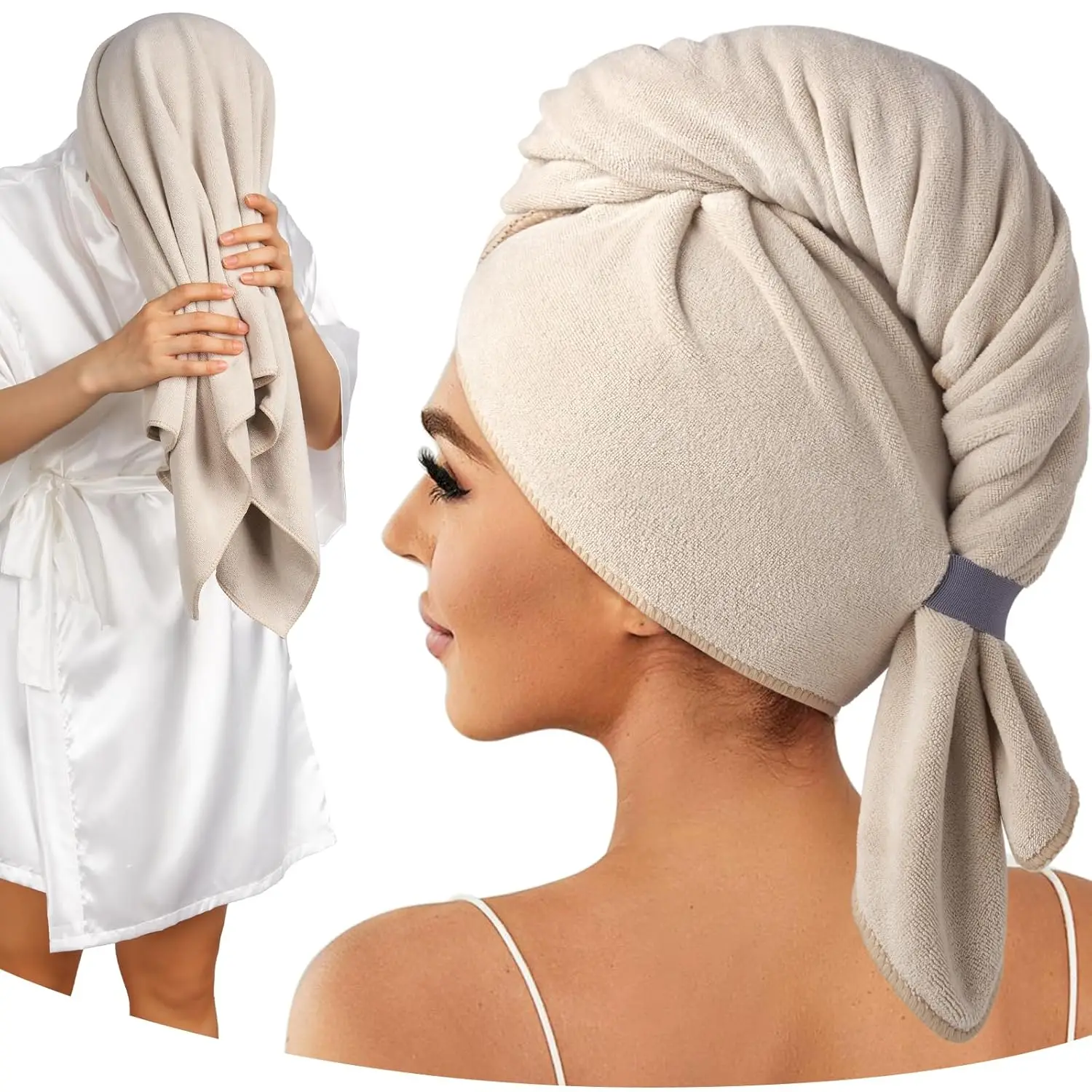 

Super Absorbent Microfiber Hair Towel Wrap, 41x22 inches, Large for Long Thick Curly Hair, Fast Drying