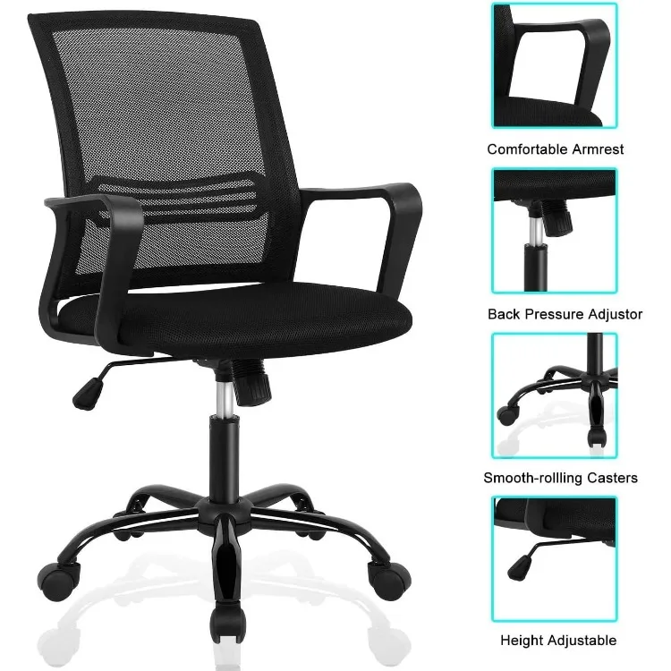 Office Chair, 21D X 18W X 35H in, Black Gaming Chair  Office Furniture