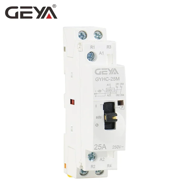 GEYA Manual Control Household Contactor Din Rail Type Modular Contactor 2P 25A 2NO or 2NC 220V