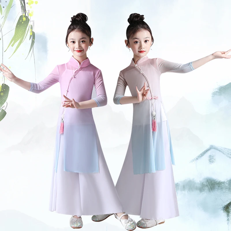 สาว Yangko เครื่องแต่งกายเต้นรำพื้นบ้านจีน Dancewear เด็ก Oriental Classic พัดลมร่มเต้นรำเสื้อผ้าสำหรับ Carnival ชุดเวที