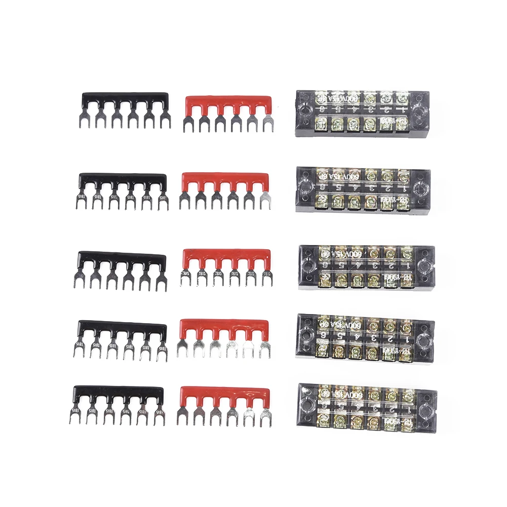 6Points Screw Terminal Blocks Bus Bar Auto Marine Power Distribution Terminal Block Set 15A 600V Practical Fashion