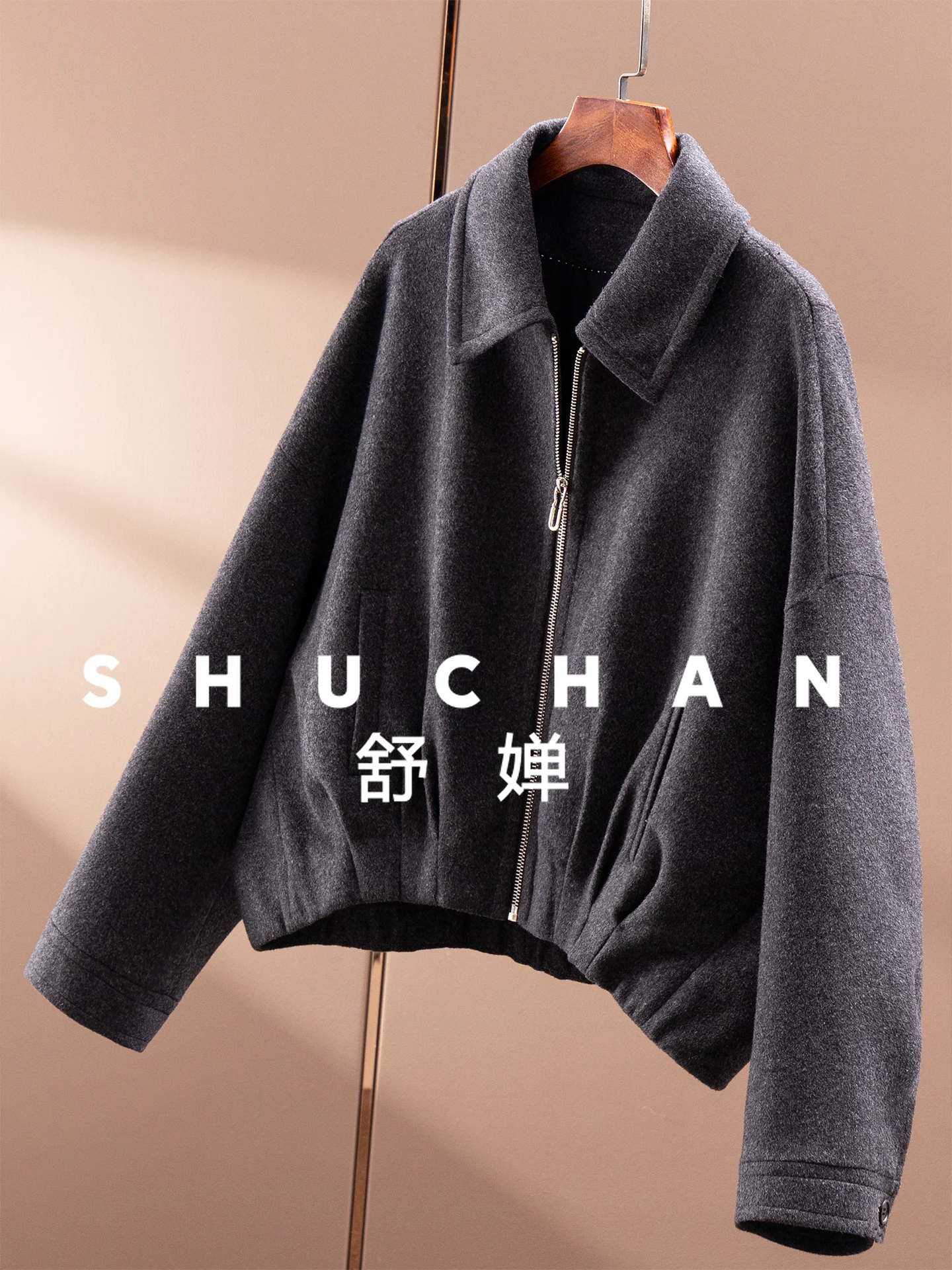 Neutral Style, French  Silhouette Cashmere Woolen Pleated Polo Neck Coat Women 19I2 Coats and Jackets Women