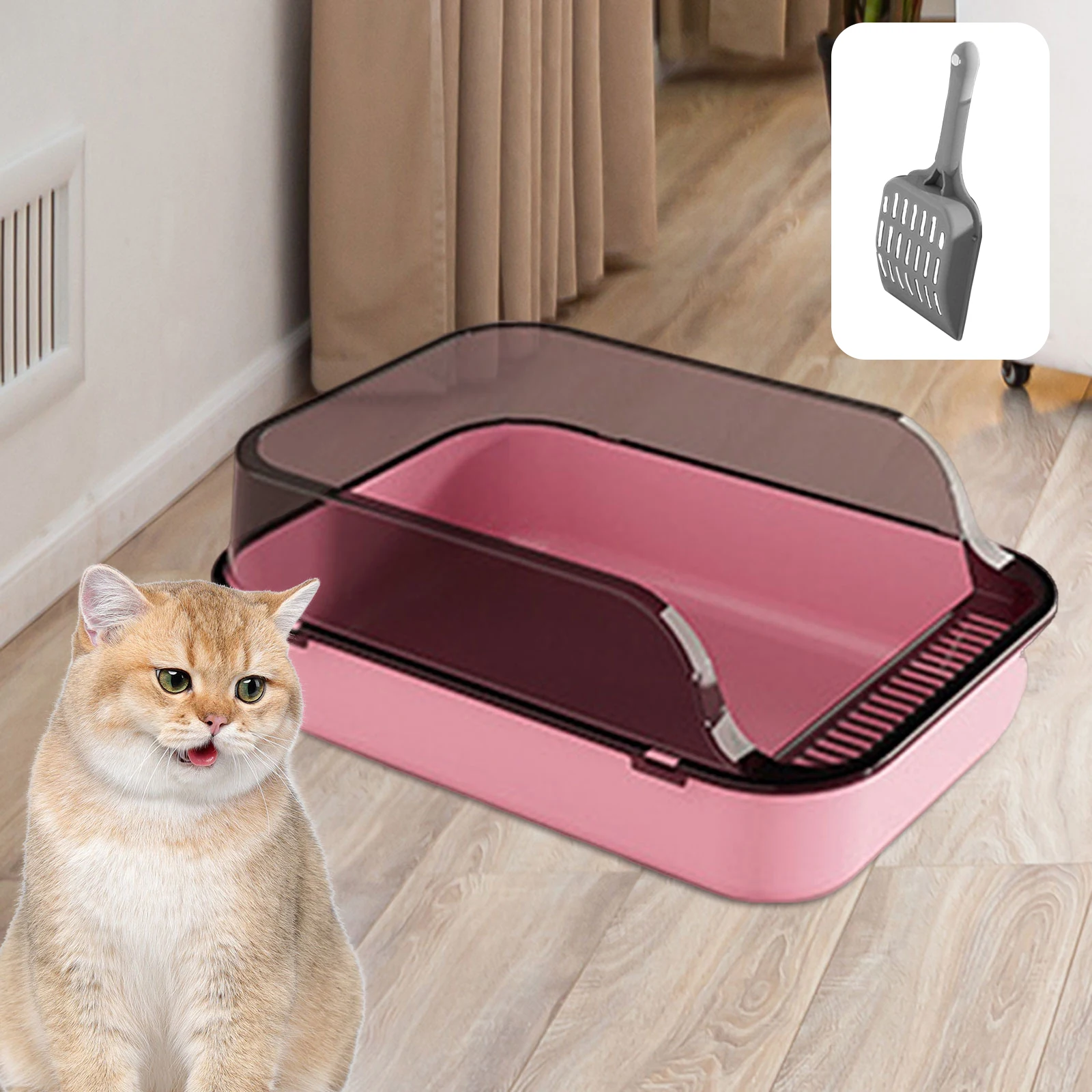 Caja de arena para gatos, suministros para mascotas, antisalpicaduras contenedor de arena para gatos, inodoro grande para gatos de interior,