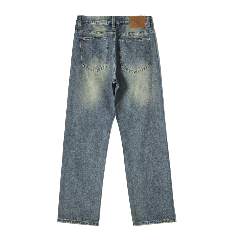 New Retro Washed Distressed Jeans With Simple And Versatile Design Loose Straight Leg Casual Wide Leg Pants