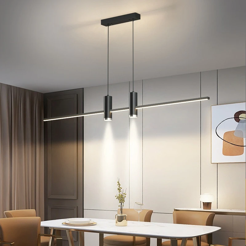 Nieuwe Restaurant Kroonluchter Moderne Eenvoudige Eetkamertafel Barverlichting Lange Strip Spotlight Creatieve Designer Hanglampen