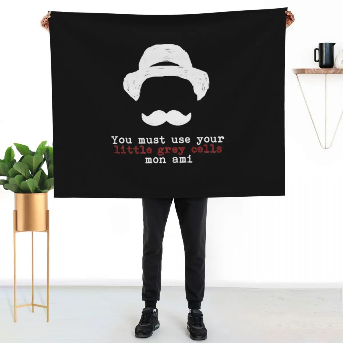 

Agatha Christie Hercule Poirot Little Grey Cells Throw Blanket Cozy Sofa Blanket for TV Watching Napping