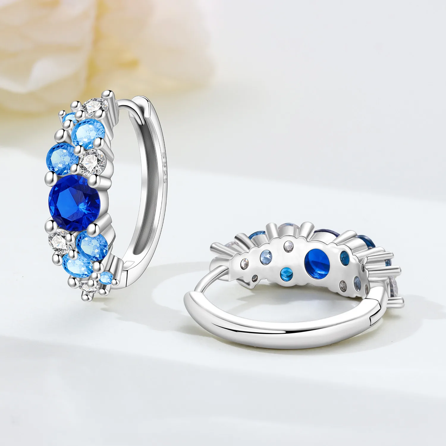 CYCUFF S925 Sterling Silver Blue Gradient Earrings Hoop Earrings Women Jewelry Original Trendy Anniversary Gifts