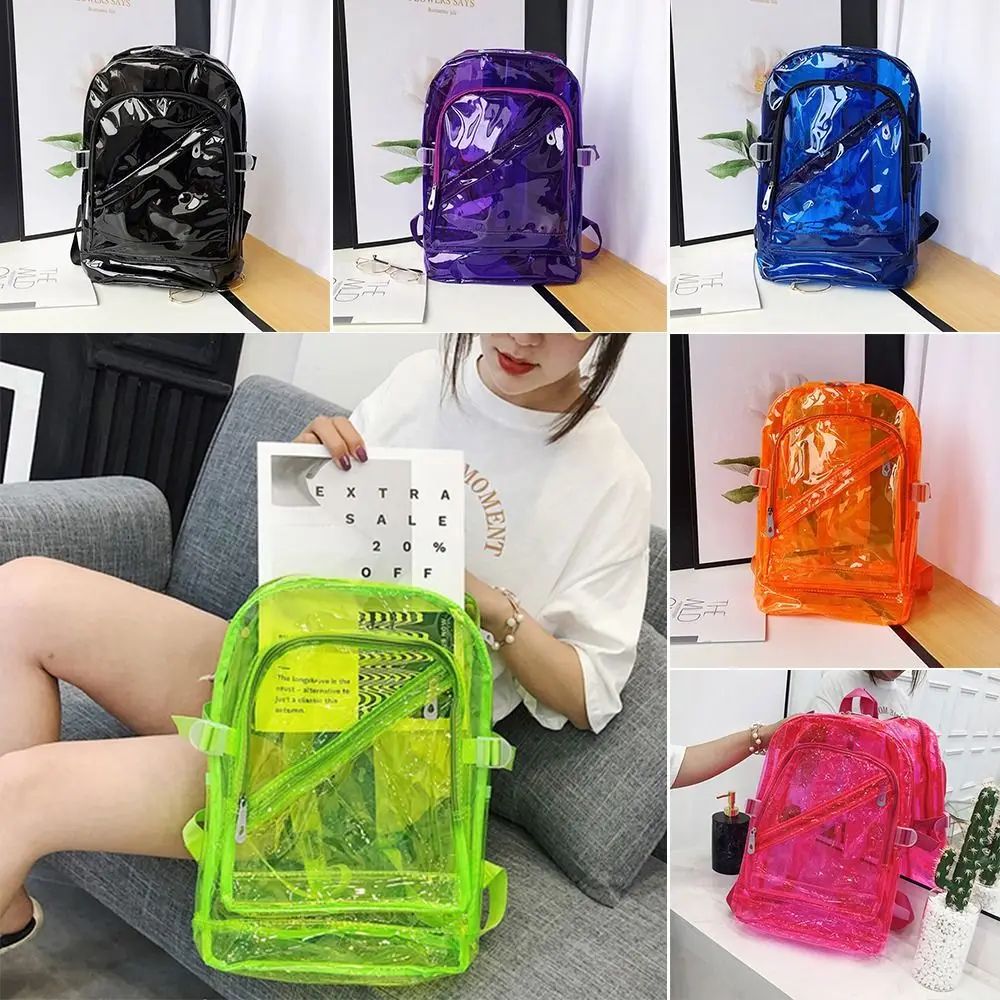 Candy Color Transparent PVC Backpack Women Schoolbag Korean Version Female Spring Summer School Bag Jelly School Bag