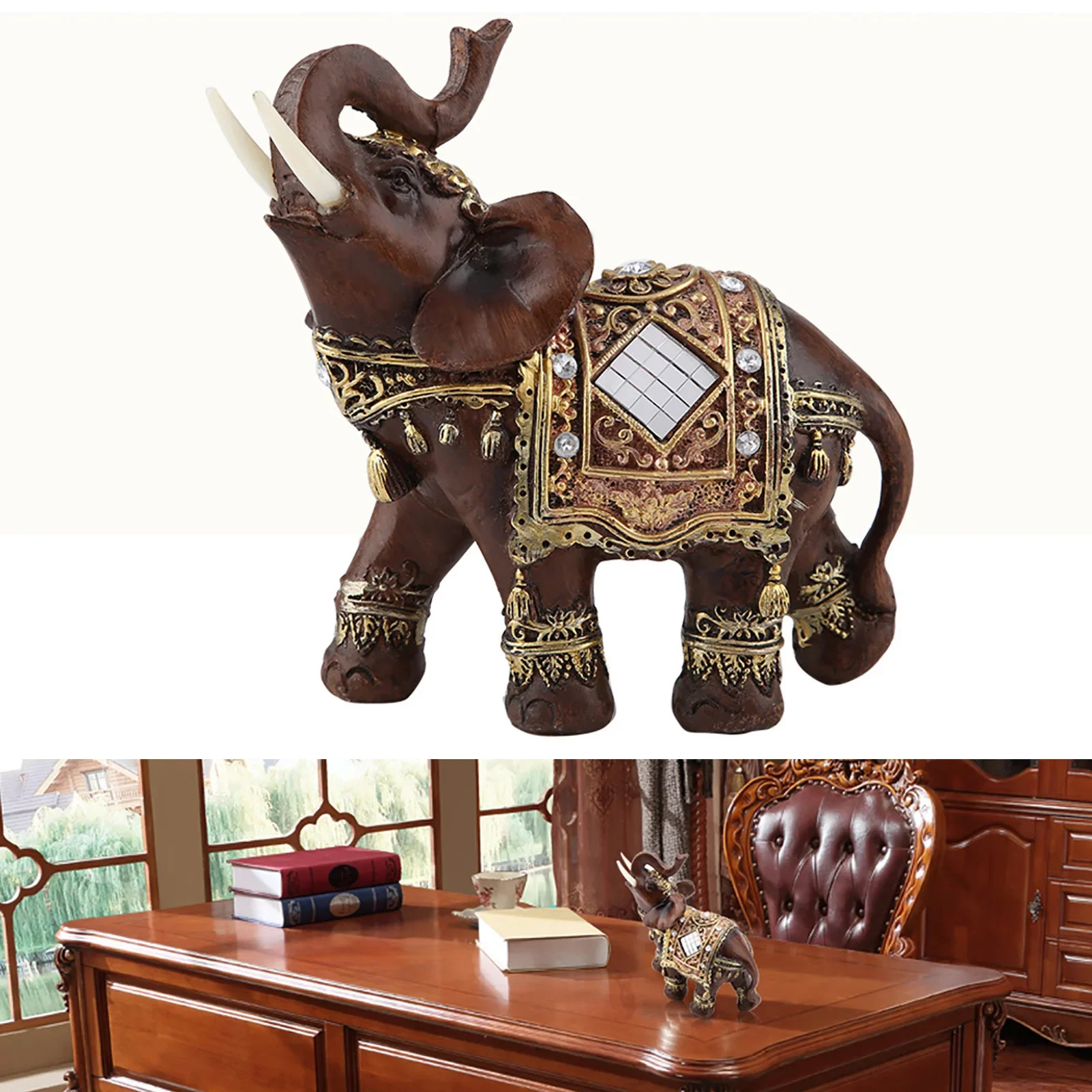 Wooden Elephant Sculpture Handicraft, Lucky Feng Shui Wood Grain Elephant Statue Sculpture Home Decoration