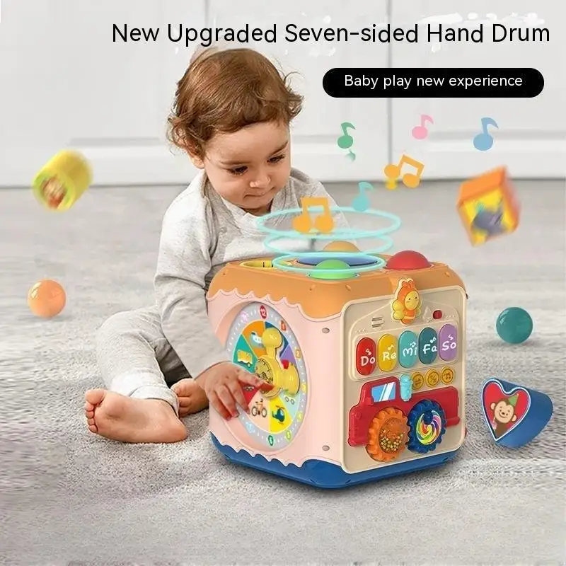 

Baby Drum Beating 0-1 Year Old Baby Brainstorming Hexahedron Music Hand Drum Beating 3-6 Month Old Children's Early Educationtoy