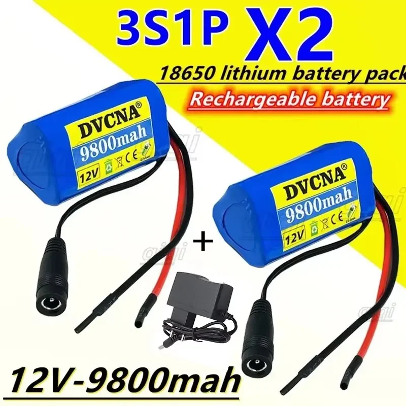 2024 New 12V battery 3S1P 12.6V 9800mAh 18650 lithium-ion battery pack with BMS for backup power supply CCTV cameras+12V charher