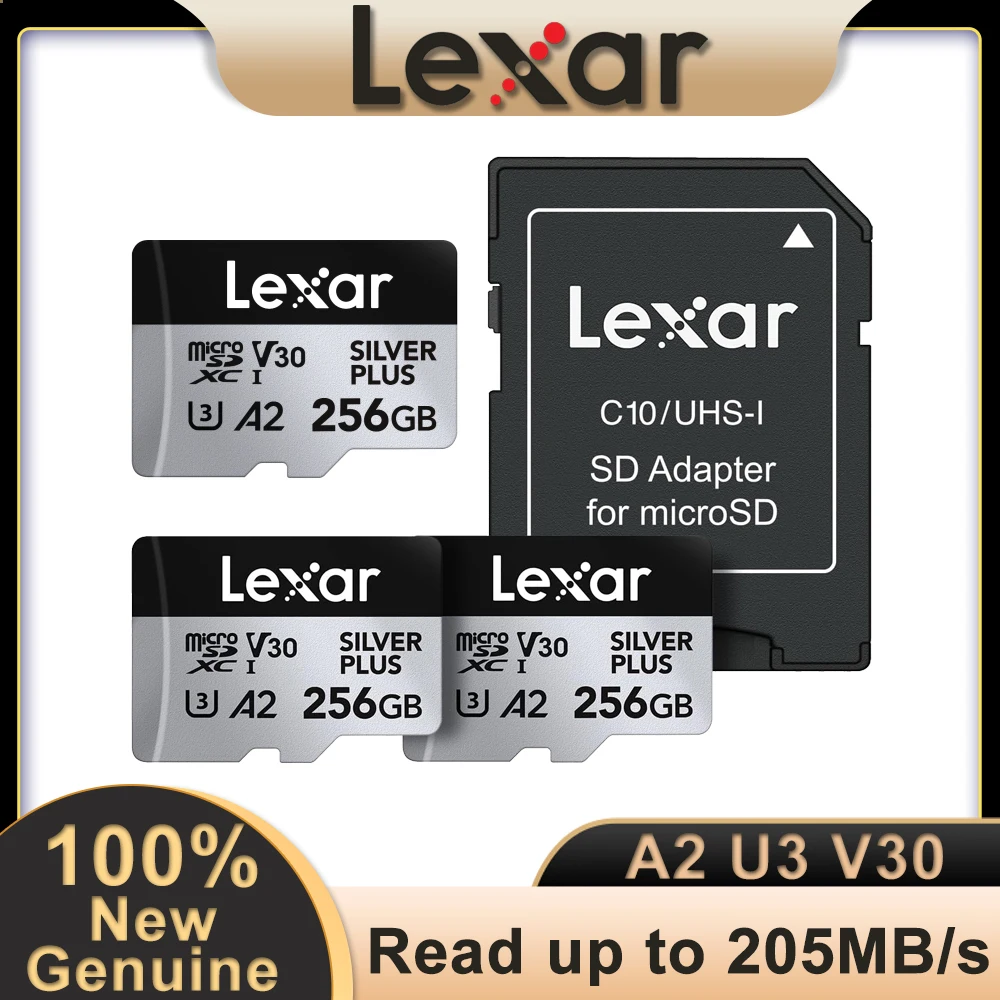 بطاقة الذاكرة Lexar microSDXC TF بطاقة الذاكرة SILVER PLUS UHS-I C10 U3 V30 A2 64GB 128GB 256GB لوحدة التحكم في الألعاب والكاميرا اللوحية والهواتف الذكية