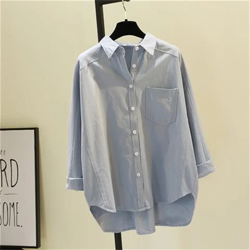 Cotton Long Sleeve Shirts And Blouses Solid Color Fine Elegant Blouses For Women Korean Style Clothes Women 2024 Summer