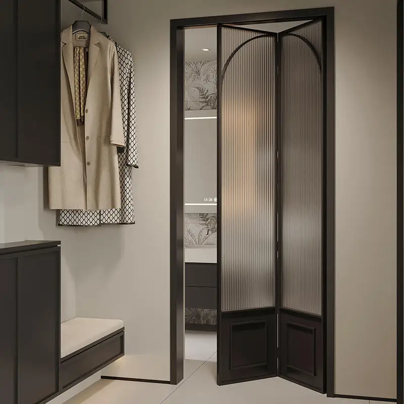Bathroom Aluminum Frame Anti Peep Glass Folding Door Save Space French Accordion Folding Doors Fashionable Manual Fold Up Doors