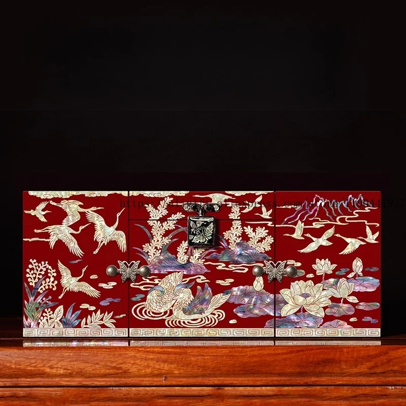 Phoenix Coronet Mother-of-Pearl Jewelry Box Chinese Wedding Dowry Gift Set with Bird Phoenix Motif  Makeup Organizer