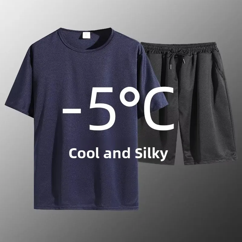 

Женский спортивный костюм из ледяного шелка с коротким рукавом, быстросохнущий, для бега, повседневный, из двух предметов, комфортный, дышащий, летняя коллекция