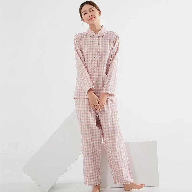 Couple Pajamas Set Men Women Double Pure Cotton Yarn Sleepwear Male No Side Seam High-quality Female Spring Summer Pyjamas Suit