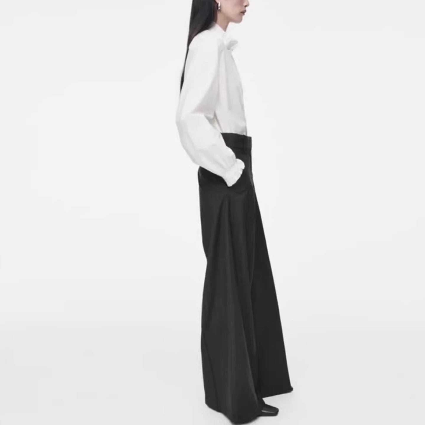 Lanterne plissée à col montant irt pour femmes, en Polyester respirant, coupe ample, longue, tenue quotidienne, couleur Pure, été 2025