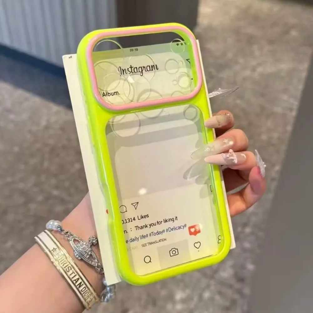 Luxuriöse, transparente Schutzhülle in Bonbonfarben mit Kontrastdesign für iPhone 18, 17, 16, 15 Pro Max, 14, 13, 12, 11 – ultradünn, stoßfest, im „Ins“-Stil.