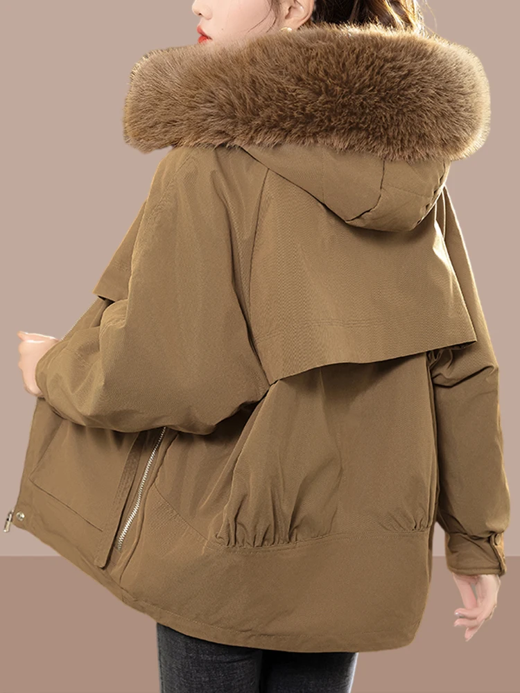 

Женская парка на подкладке Thiened Fce, зимнее пальто с модным дизайном, теплая хлопковая куртка с меховым воротником на молнии, Long Sve