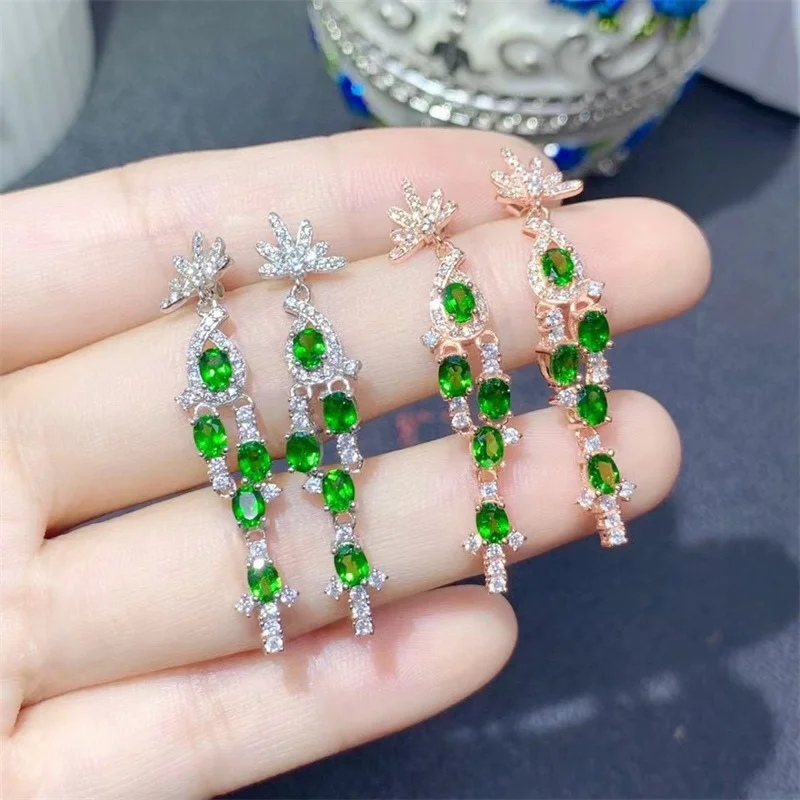 

Natural Chrome Diopside 925 Sterling Silver Drop Earrings Genuine Gemstone Jewelry Anniversary Wedding Gift with Certificate