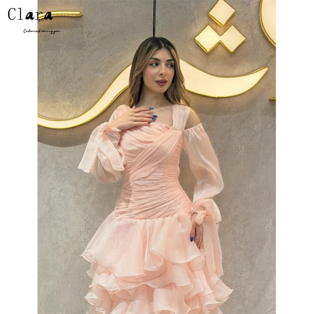 

Clara Custom Skirt Long Sleeves Pink Off the Shoulder Elegant Party Dresses 2026 Prom Dresses for Luxury Party Formal Dress Gala