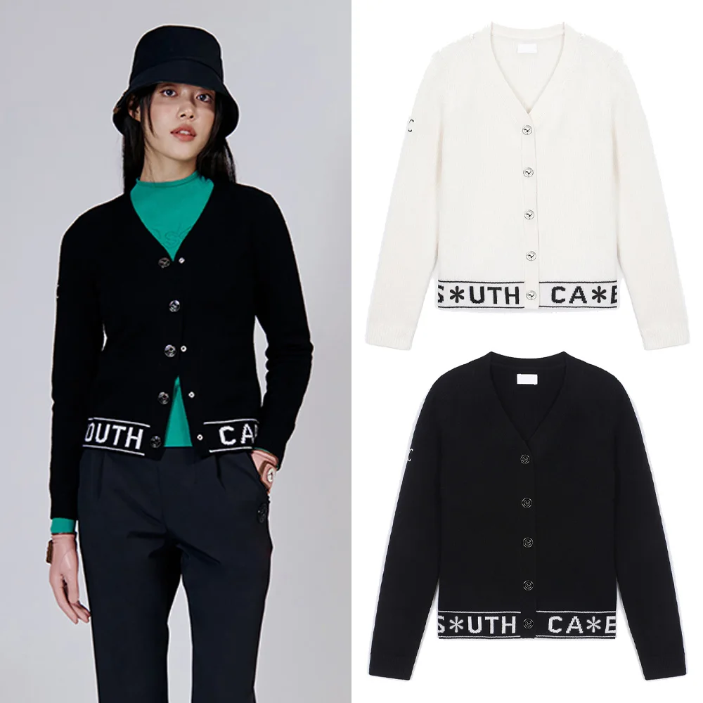 "Unique Outfit! New High-end Knitted Cardigan for Women, Classic V-neck, Versatile Golf Jacket, High Elasticity!"