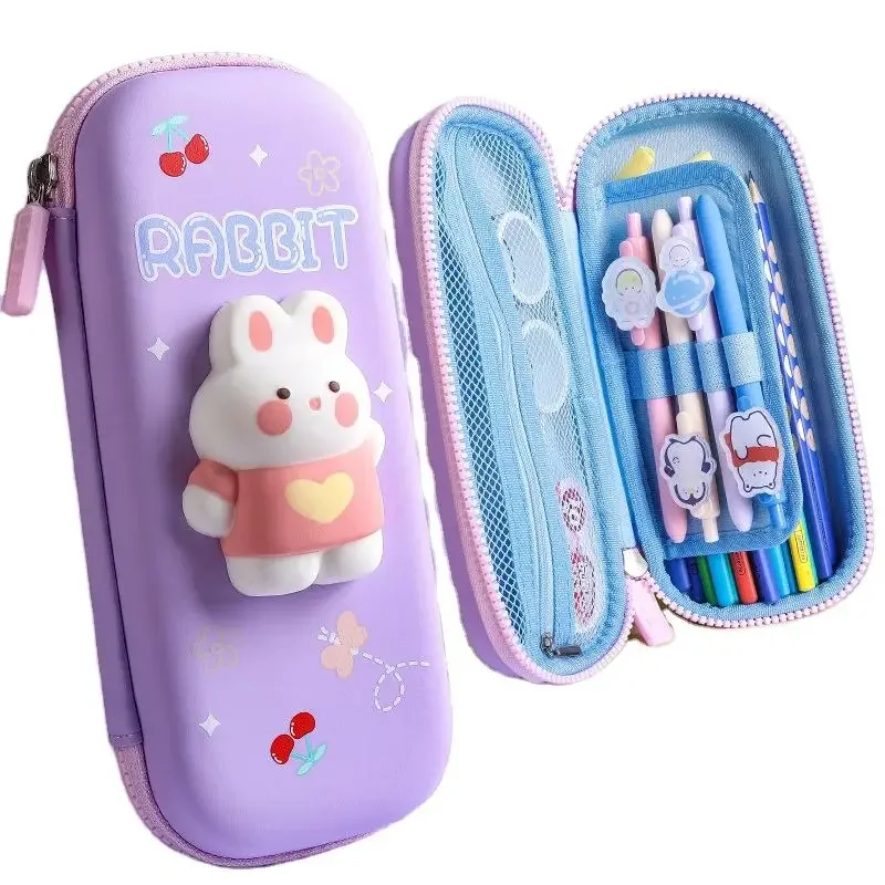 

Cute Decompress Pencil Case School Children Student Cartoon Print Plus Size Stationery Box Pencil Box