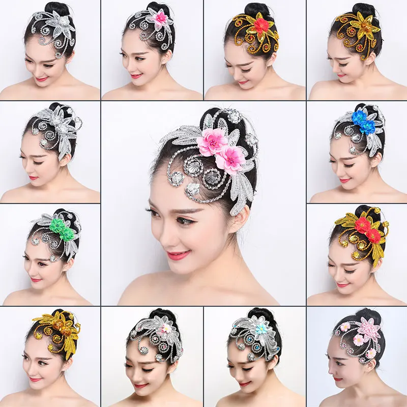 

Women Dance Headdress Stage Performance Dance Head Flower Tiara Chinese Headdress Dance Performance Hair Accessories