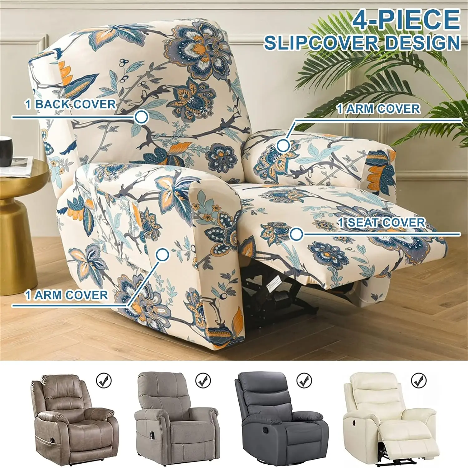 New Recliner Slipcovers 4-Pieces Lazyboy Covers Couch Chair Cover Non Slip Reclining with Storage Pockets Furniture Protector