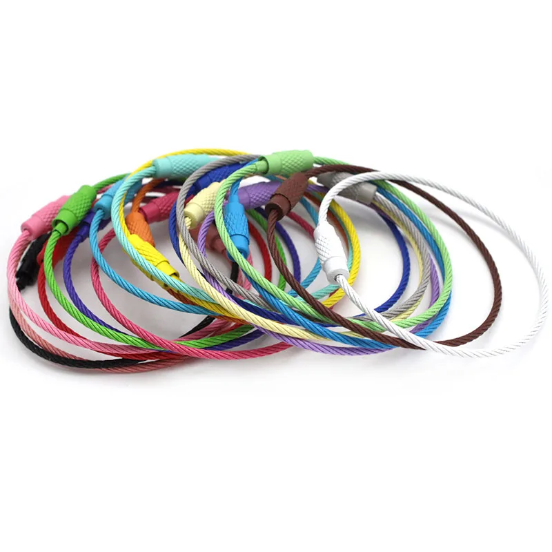 20-10Pcs Stainless Steel Wire Keychain for Luggage Tags Cable Loop Screw Lock Rope Key Holder Keyring Key Chain Outdoor Tools