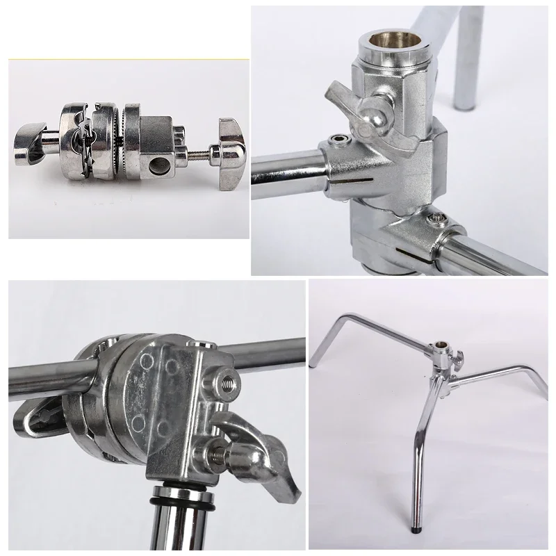 プーリー付き折りたたみ式ステンレス鋼三脚、頑丈、Cスタンド、スポットライト、ソフトボックス、フォトスタジオ、sh 2.6m