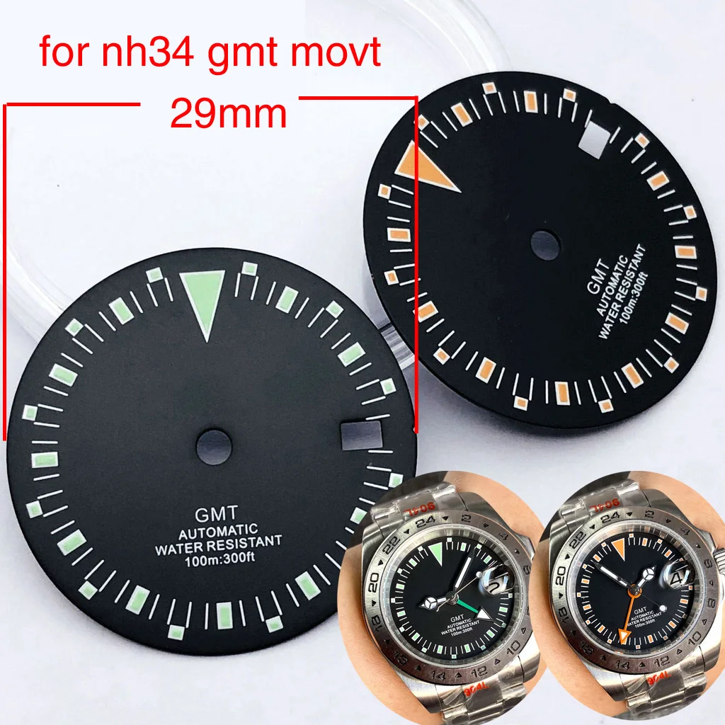 Black Nologo 29mm NH34 GMT Watch Dial Master Face for Automatic Watch Case Parts 316L Stainless Steel Watch Makers