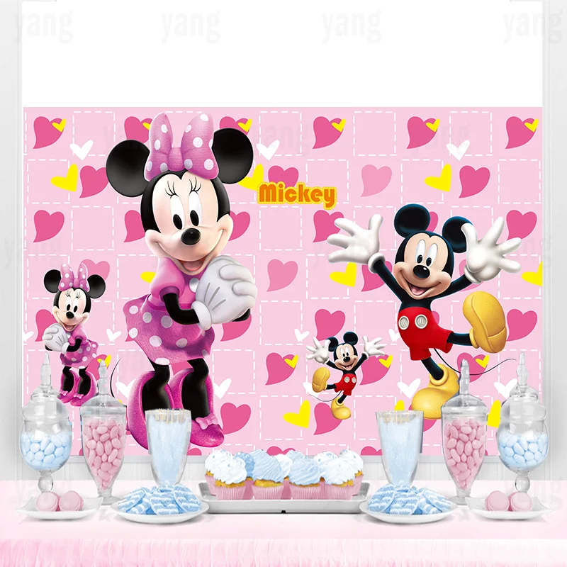 Фон для фотосъемки с изображением Минни и Микки Мауса, розового цвета
