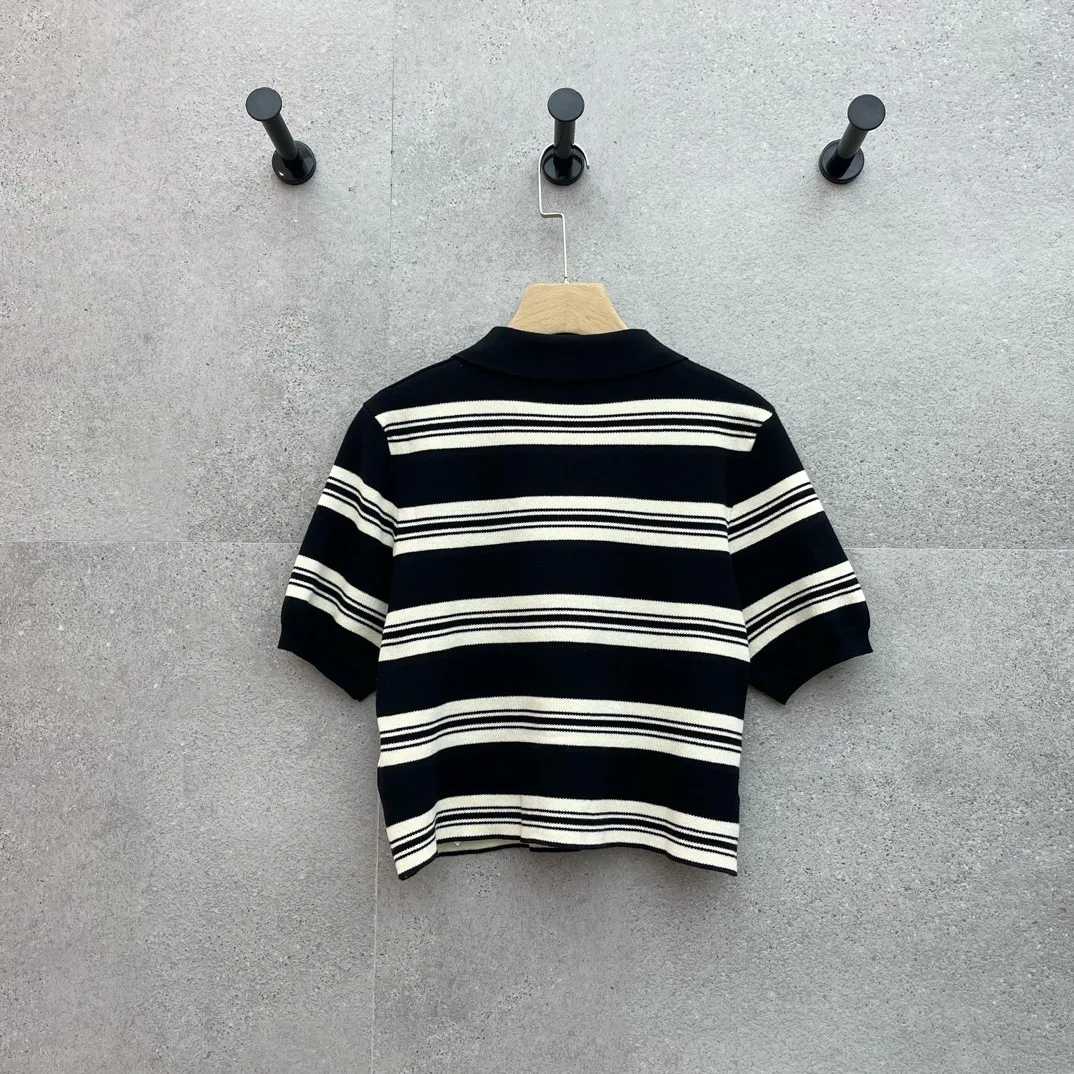 2024 Spring/Summer Contrast Stripe Knitted Top Classic Polo