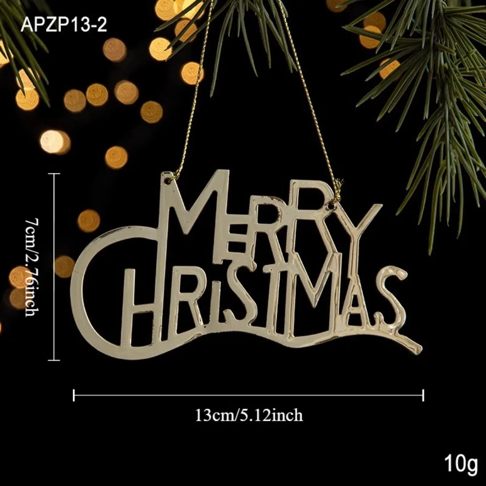 Merry Christmas Sign Ornaments Happy New Year Gold Iron Xmas Letter Pendant for Home Tree Door Hanging Metal Gold-Plating Widget