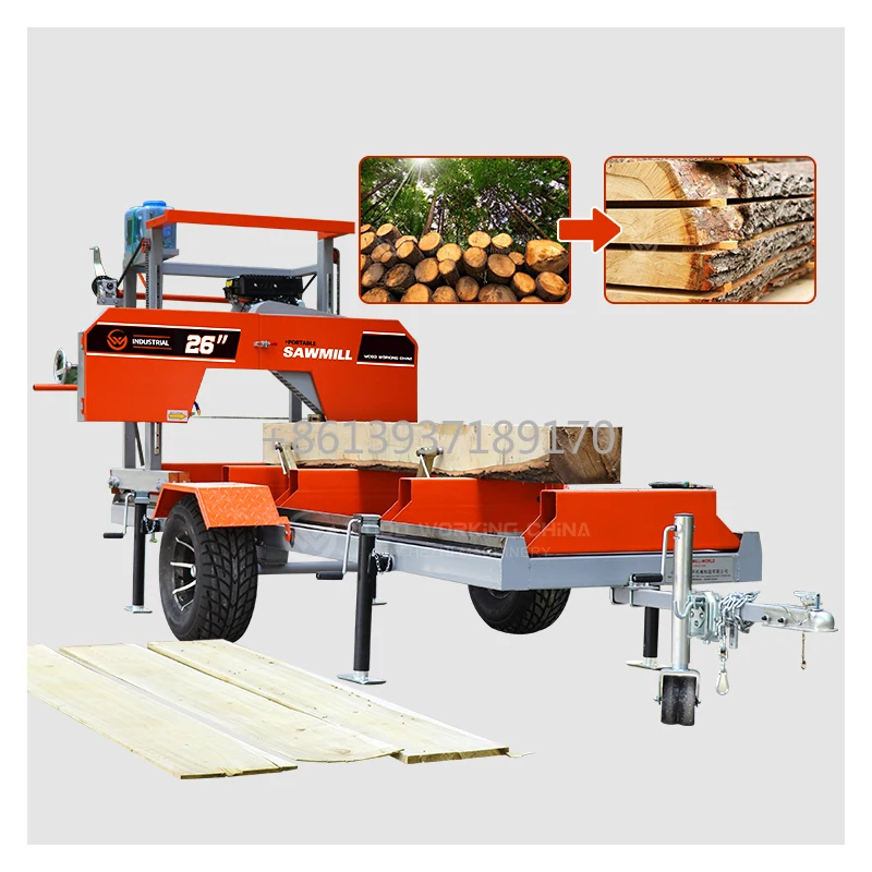Cheap SW36 26 Industrial Electric Diesel Wood Cutting Bandsaw Horizontal Band Saw Mill Mobile Portable Sawmill