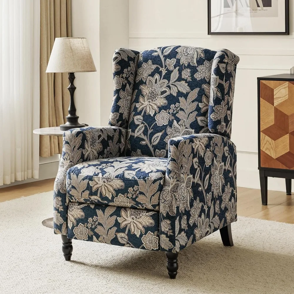 

Wingback Recliner Chair, Traditional Push Back Recliner Single Sofa Chair with Solid Wood Legs, Modern Lounge Armchair for Livi