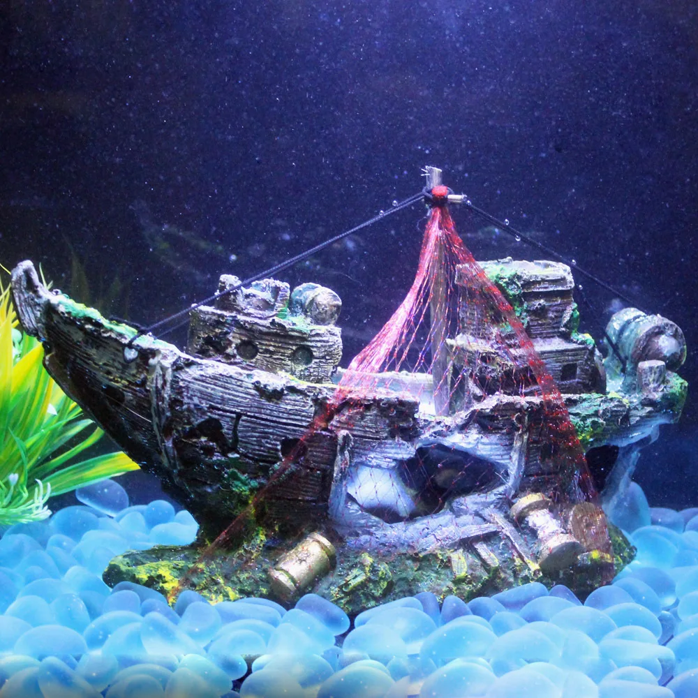 26.5CM Shipwreck Decoration Fish Tank Ornaments Aquarium Accessories Artificial Resin Old Broken Ship for Shrimp Spider Betta