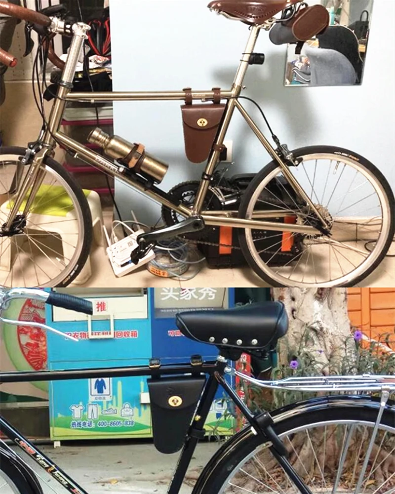Hand Made Make Retro Bicycle With Beam Triangle Bag Kit Leather Nostalgic Classic Style PU Material Cycling Tool Bags G05