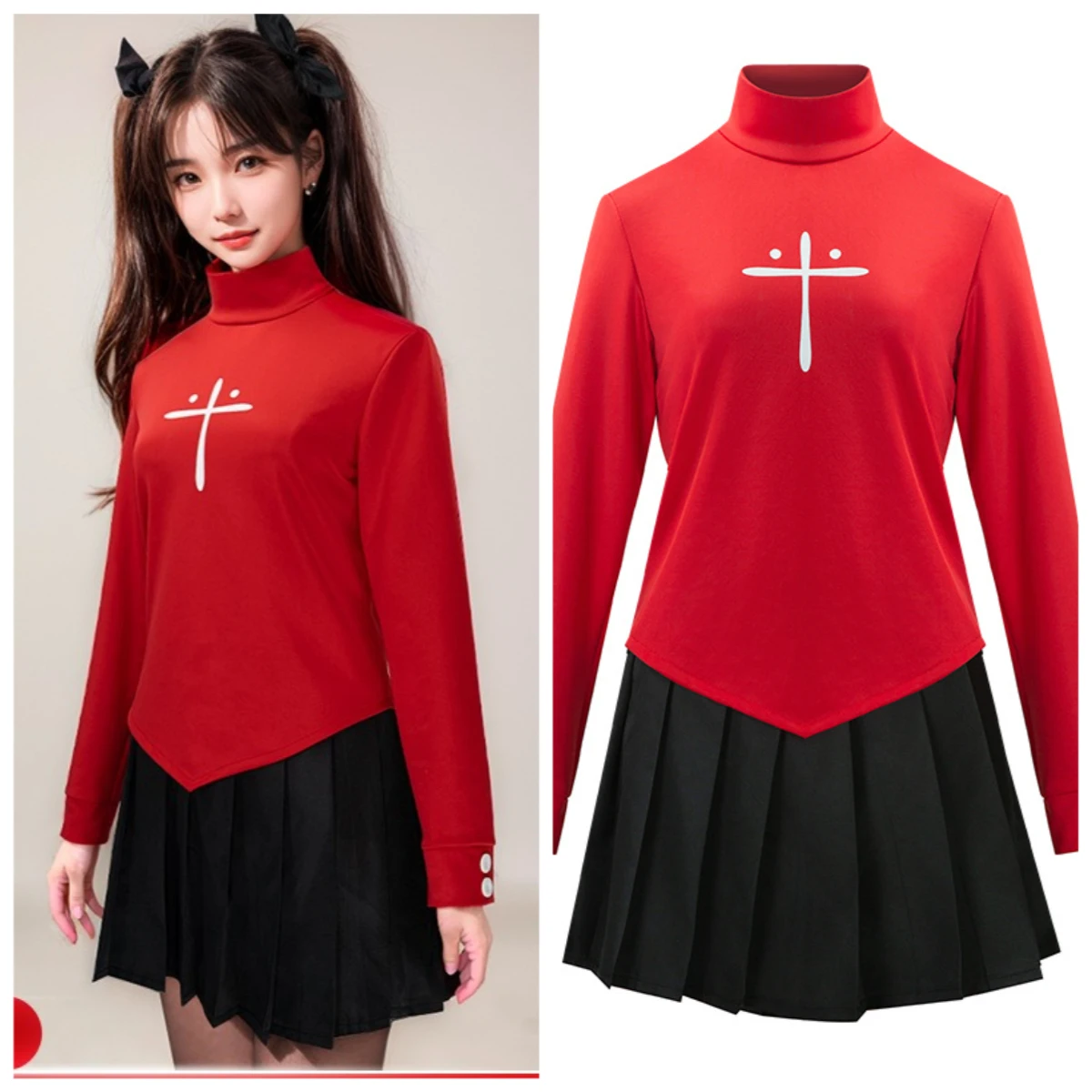 

Anime Fate Stay Night Tohsaka Rin Cosplay Costumes Girl Red Shirt Skirt Set Women Halloween Carnival Party Cos Rin Costumes