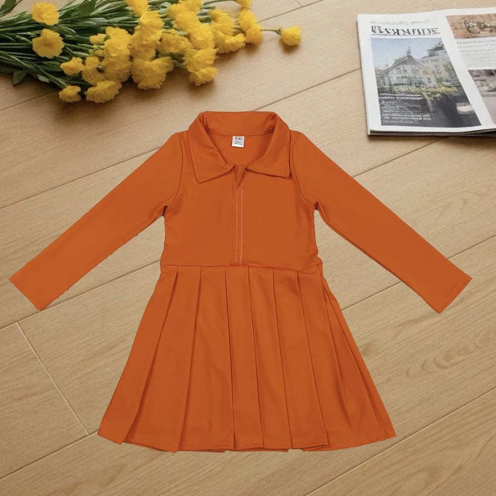 

9.13 Baby Girls Summer Dresses Baby Girls Orange Long Sleeves Zipper Knee Length Dresses