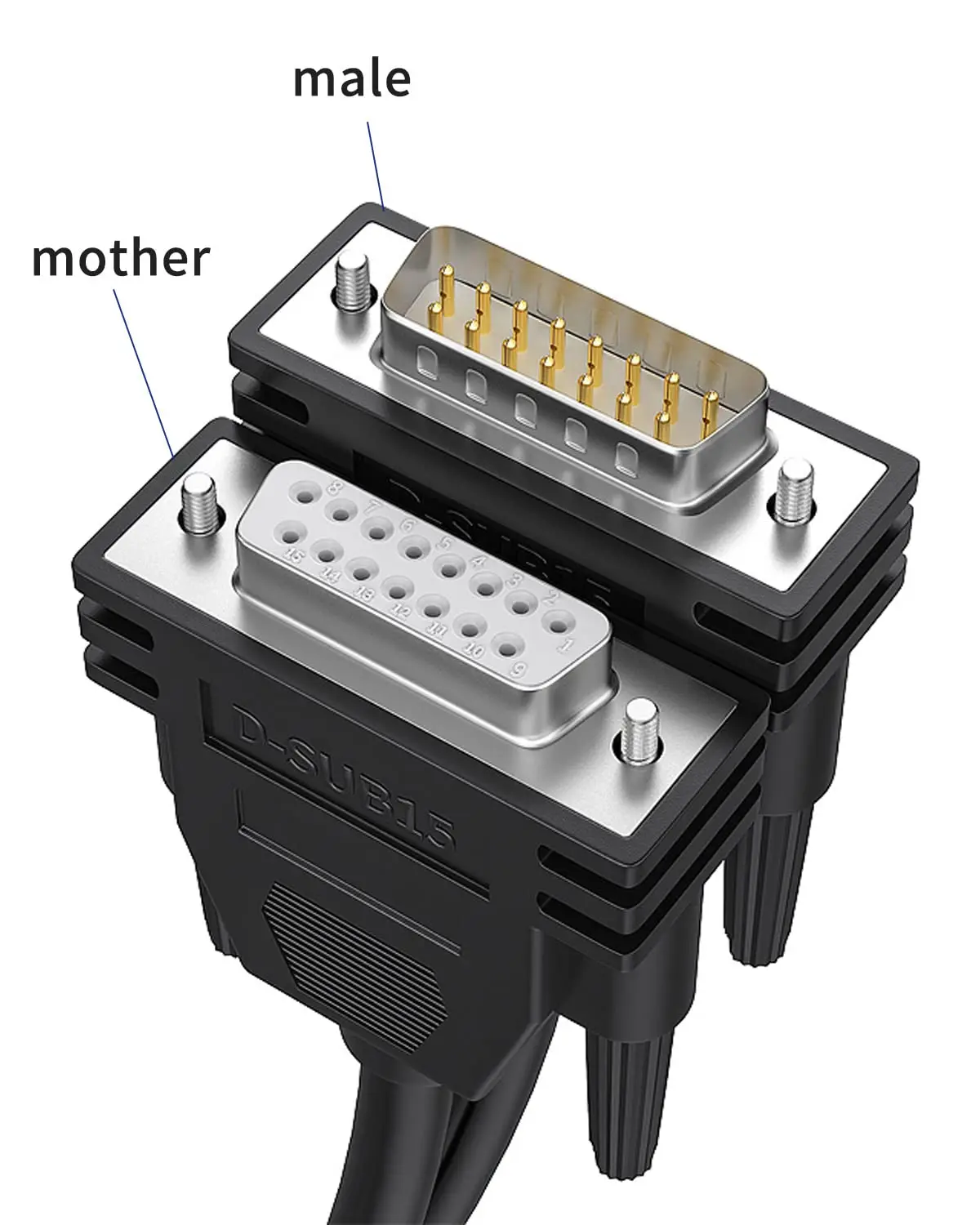 DB15&DB9&DB25 male&Female to Bare Wire with Cable Marker  D-SUB 15-Pin Connector to Bare Wires End Open Cable