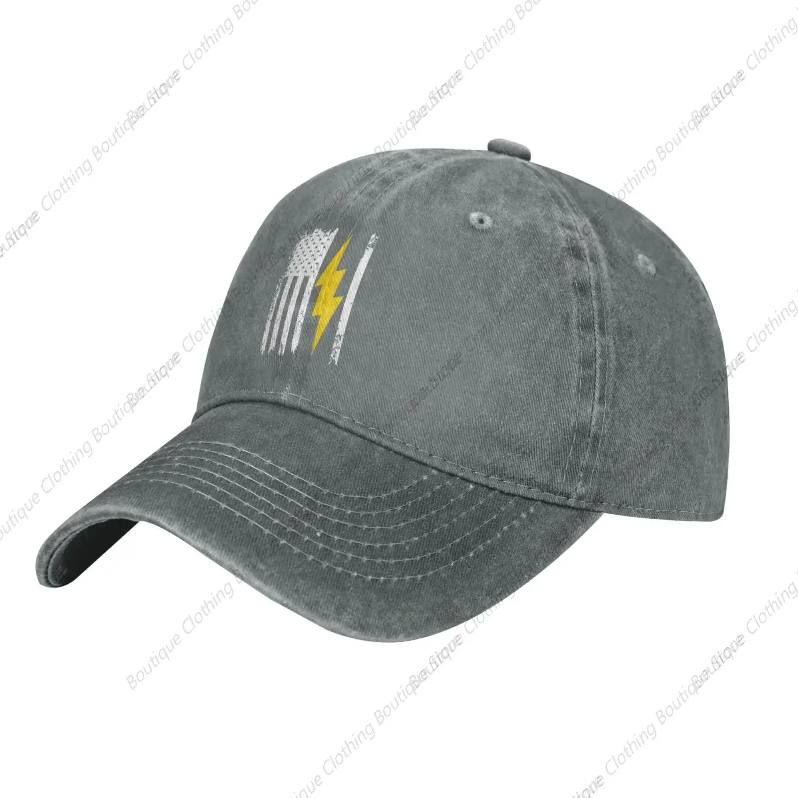 

American Flag Lightning Bolt Electrician Hats Cowboy Cap Adjustable Fashion Trucker Dad Hat for Men Women Gray