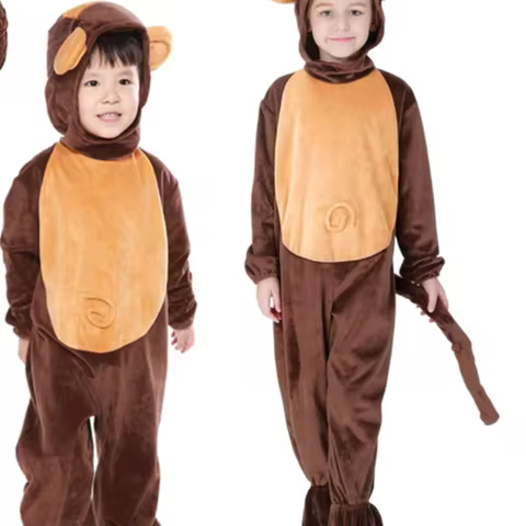 Children Cosplay Monkey Costume Funny School Stage Costumes Child Cartoon Halloween Party Hooded Onesies Performance Clothes