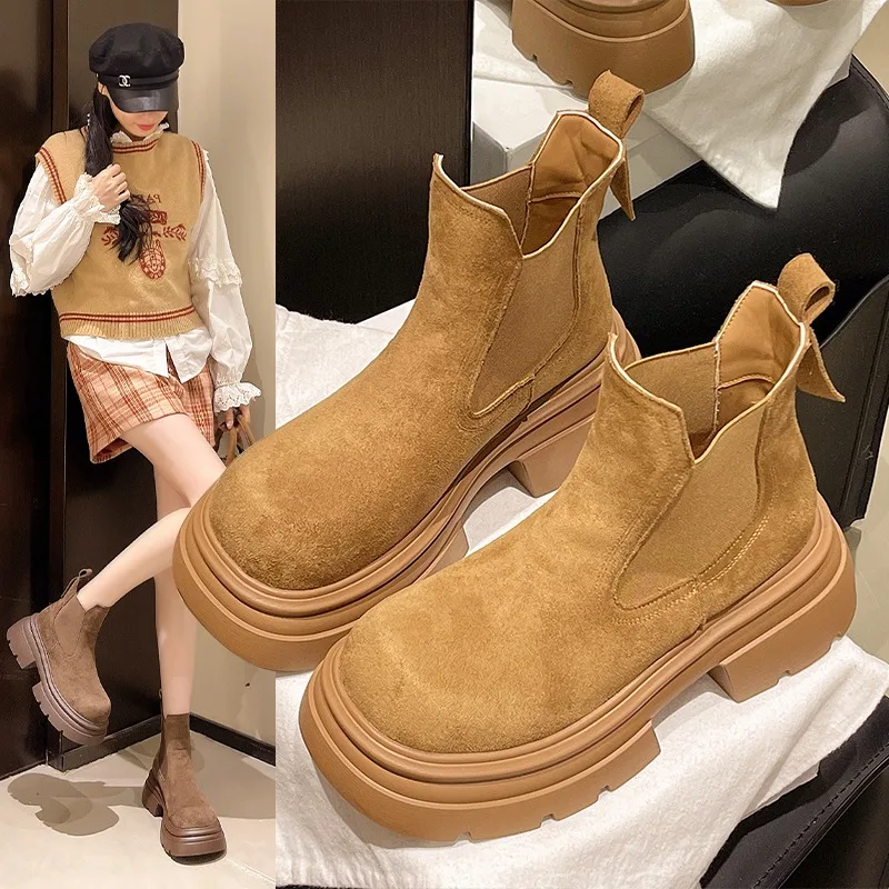 عالية الجودة حذاء من الجلد للنساء الشقق منصة الجلد المدبوغ مصمم موضة الرياضة النساء الشتاء أحذية بوت قصيرة 2025 مريح جديد التمهيد #2