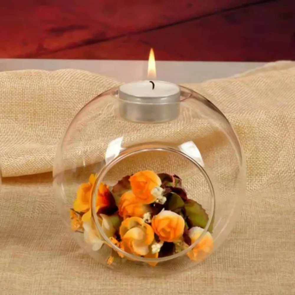 6/12pcs Glass Round Hollow Candle Holder Clear Tealight Holders with Side Opening Romantic Table Decor for Wedding Party Home view 3
